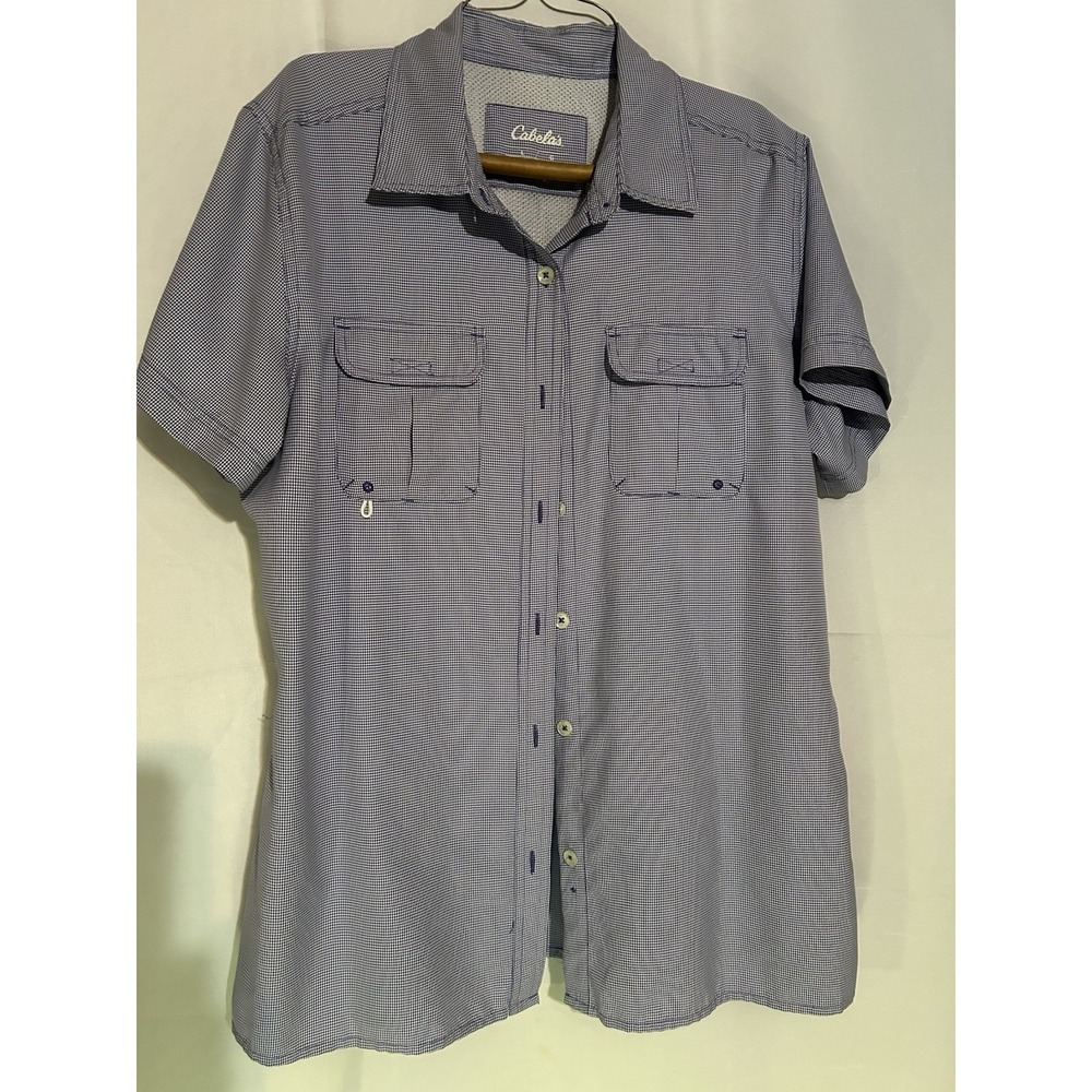 Cabela's Blue Checked Women's Short Sleeve Fishing/camping  Size L 4most UPF30